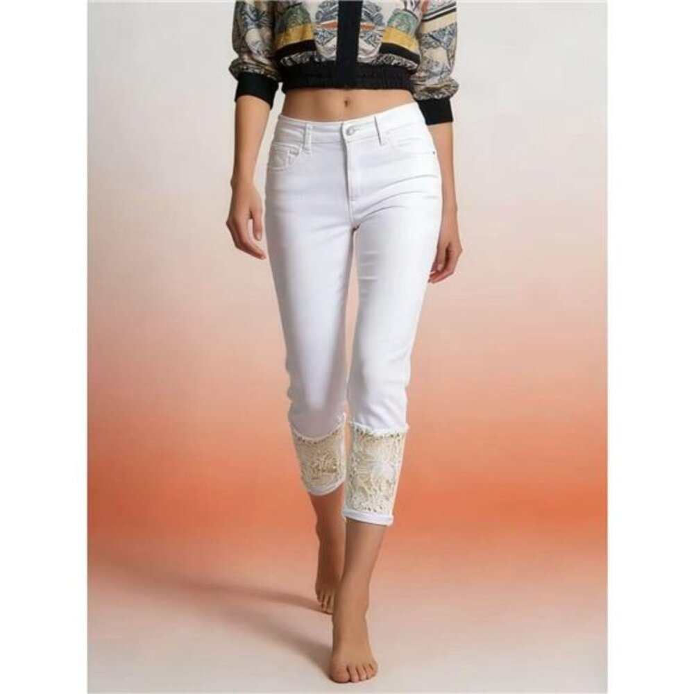 Full Size Lace Trimmed Capri Jeans Plus Size